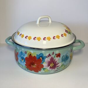 Pioneer Woman Breezy Blossom Enamel On Steel 4 Quart Dutch Oven With Lid New
